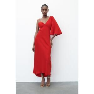 NWT Zara Asymmetrical Sleeve Maxi Dress Size Medium